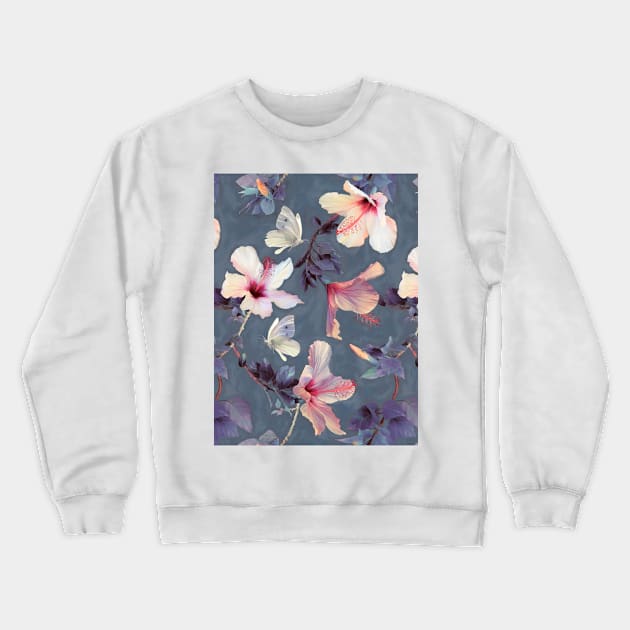 Butterflies and Hibiscus Flowers - a painted pattern Crewneck Sweatshirt by micklyn